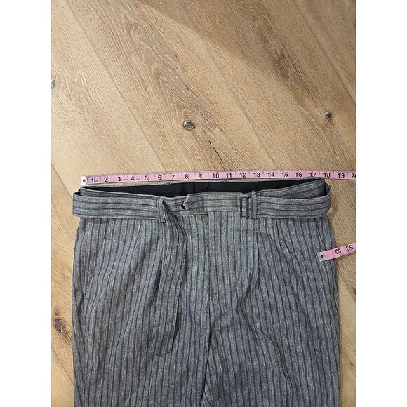 Express Career Unisex Ankle Pants 36x25 Striped Gray Belted Linen Blend Stretch - Picture 2 of 8